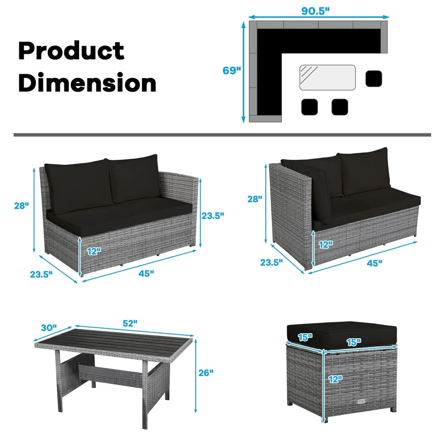 7-piece Outdoor Rattan Patio Furniture Set Black