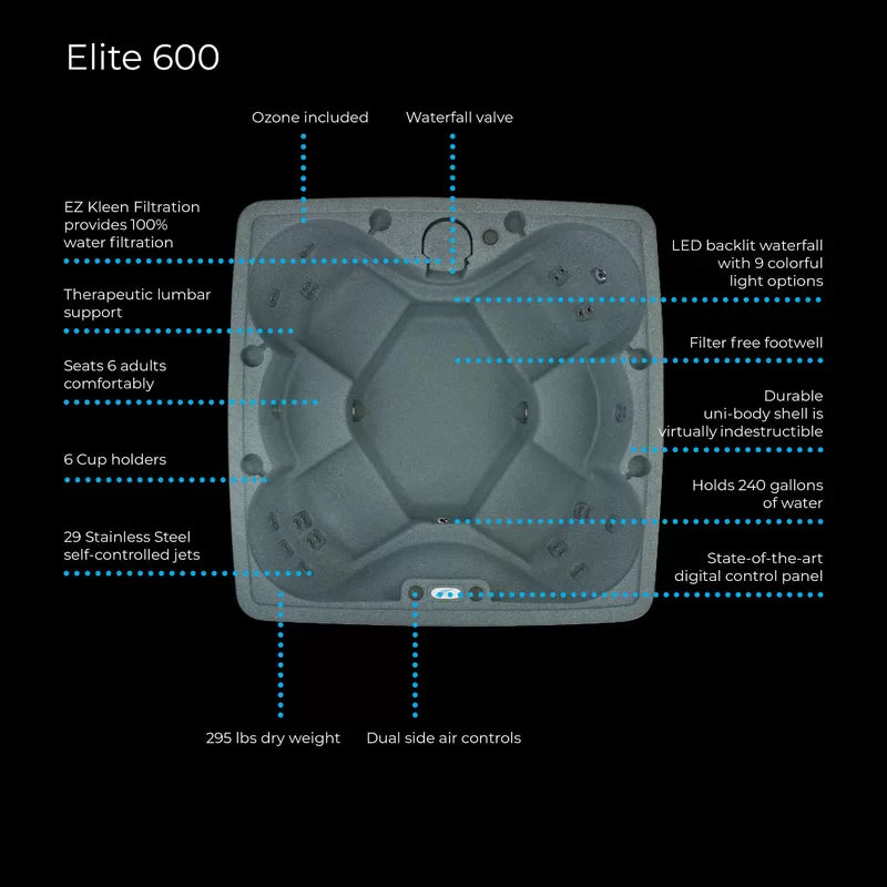 AquaRest Spas 6-Person Plug-and-Play Hot Tub, 29-Jet Square Design With Ozonator