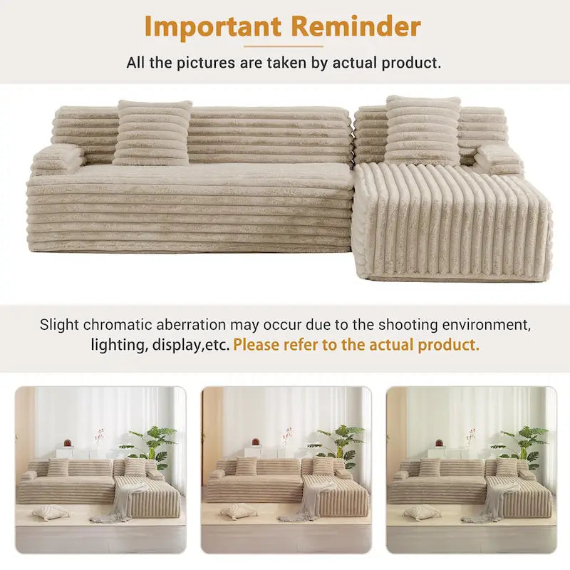 Cloud Sectional Sofa, Modern Upholstered Couch With 2 Throw Pillows, Free-Combined Sofa, Modular Sectional L Shaped Couch