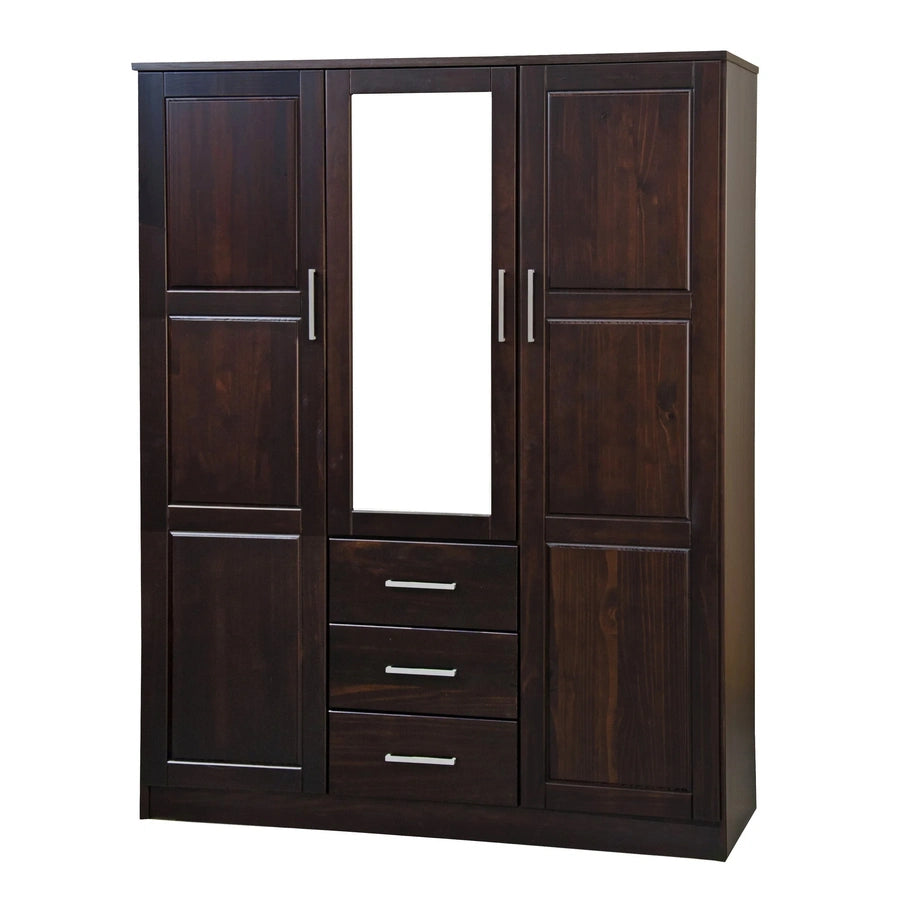 Palace Imports 100% Solid Wood Cosmo 3-Door Wardrobe Armoire With Solid Wood Or Mirrored Doors