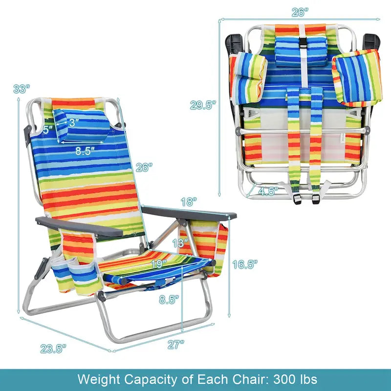 Costway 4-Pack Folding Backpack Beach Chair 5-Position Outdoor, See Details
