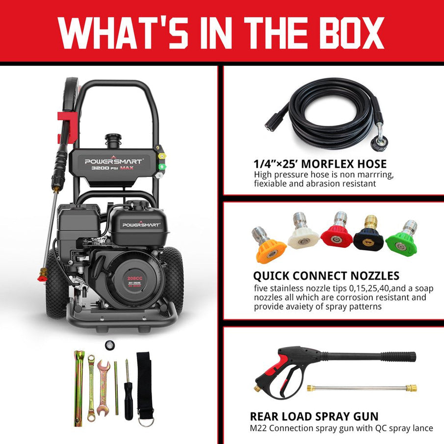 PowerSmart 3200PSI Gas Pressure Washer With 5 Nozzles And Soap Tank