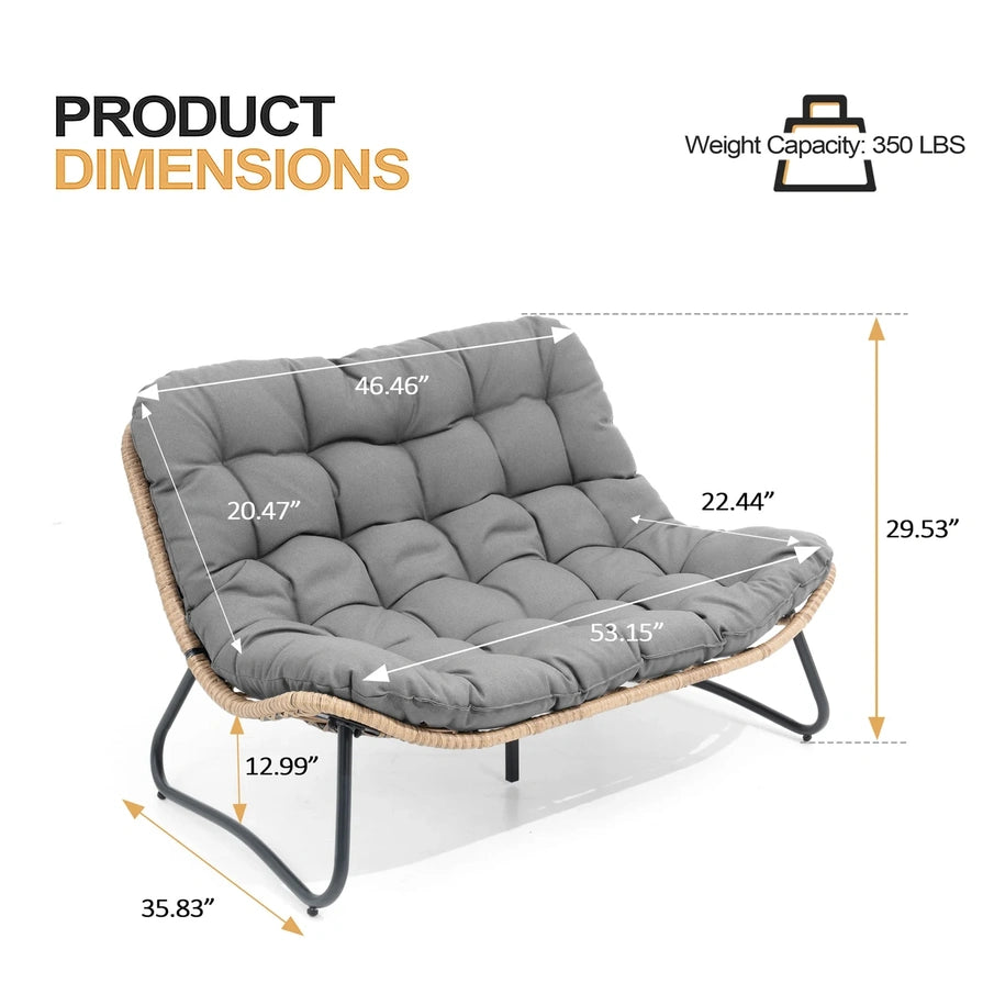 Crestlive Products Patio Loveseat, All-Weather Rattan Large Furniture With Soft Cushions, Outdoor Loveseat For Balcony, Poolside, Backyard, Beige