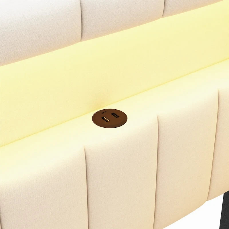 Upholstered Platform Bed With USB Ports And LED Lighting, Full/Twin Size Bed Frame With 2 Storage Drawers, Modern Bedroom