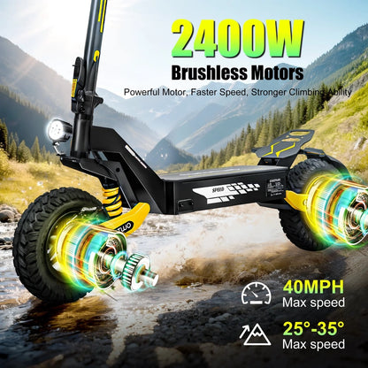 Off Road Electric Scooter For Adults, 1200W Motor Fast E Scooter, Up To 28MPH Top Speed And 20Miles Long Range, 11 In. Off-Road Tires