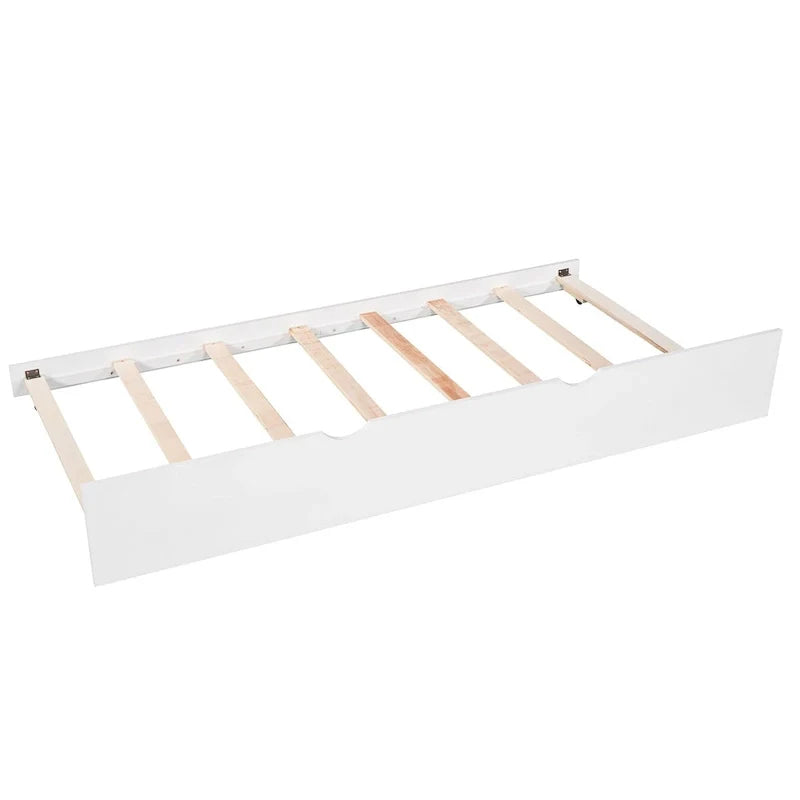 White Modern Twin Size L-Shaped Platform Bed With Trundle And Drawers For Bedroom