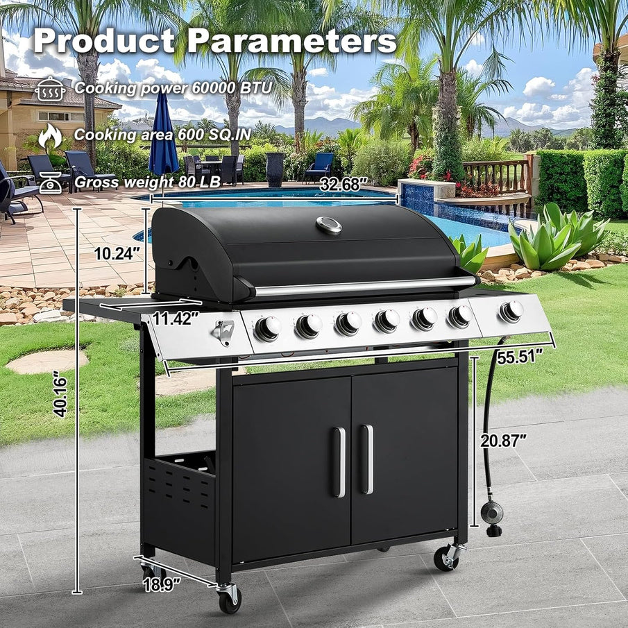 Upgraded 4 Burner Bbq Propane Gas Grill With Cast Iron Grates And Side Stove, 44,000 BTU Stainless Steel Burner Barbecue Grill For Patio