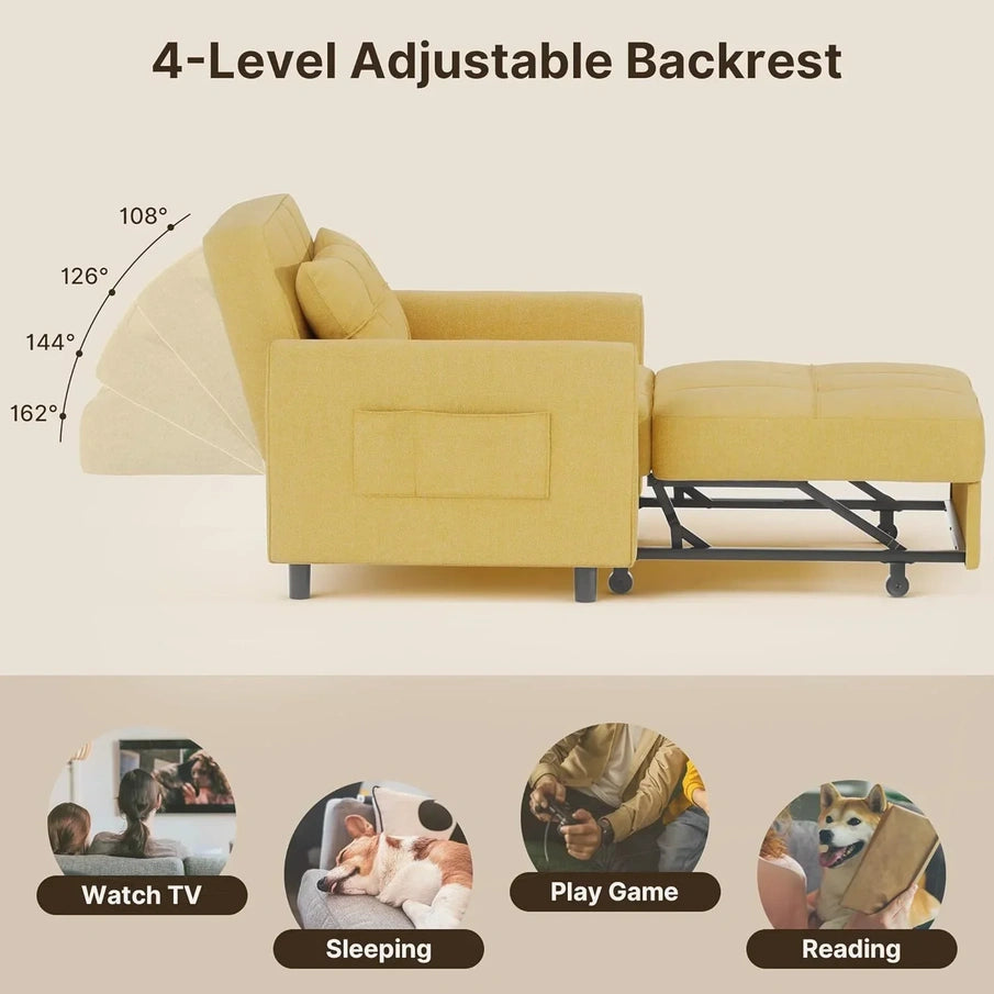 Sofa Bed Chair 3-in-1 Convertible Pullout Single Sleeper Chair Bed Spacious Multifunctional Sofa