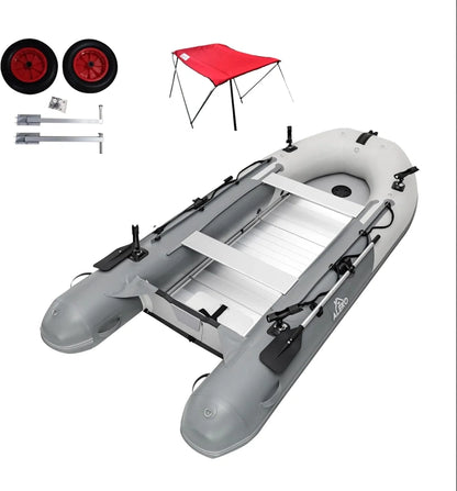 Inflatable Boat, Yacht Dinghy Tender Raft, Multi Person Fishing Boat, Aluminum Floor Oars, Fishing Rod Holders, Heavy-Duty PVC, 2024 Model