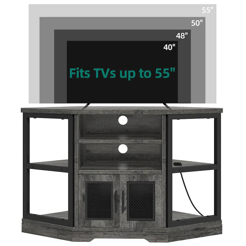 Farmhouse Corner TV Stand Entertainment Center Media Console For TVs Up To 55 With Power Outlet