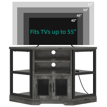 Farmhouse Corner TV Stand Entertainment Center Media Console For TVs Up To 55 With Power Outlet