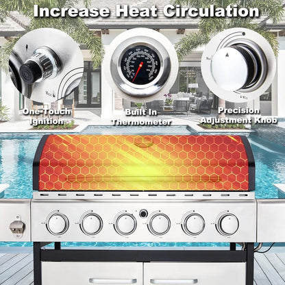Upgraded 4 Burner Bbq Propane Gas Grill With Cast Iron Grates And Side Stove, 44,000 BTU Stainless Steel Burner Barbecue Grill For Patio