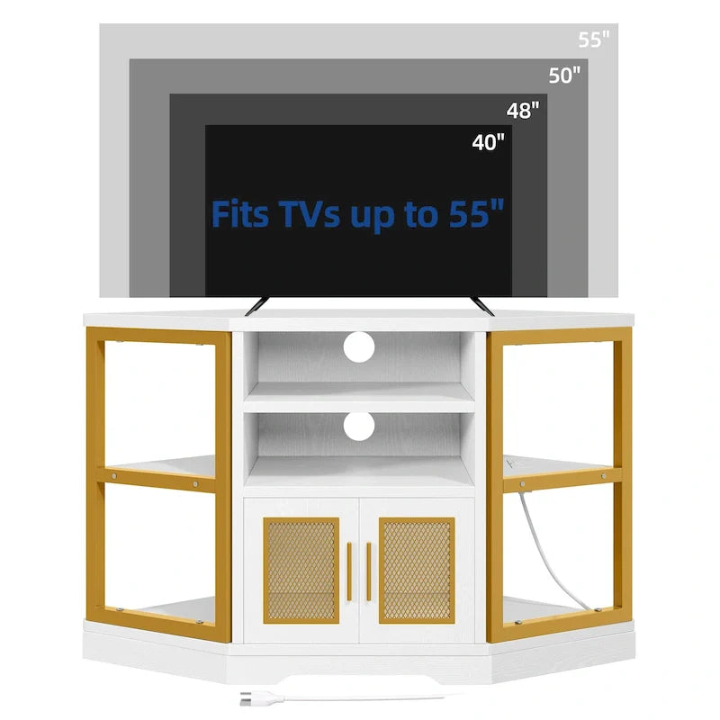 Farmhouse Corner TV Stand Entertainment Center Media Console For TVs Up To 55 With Power Outlet