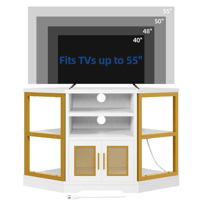 Farmhouse Corner TV Stand Entertainment Center Media Console For TVs Up To 55 With Power Outlet