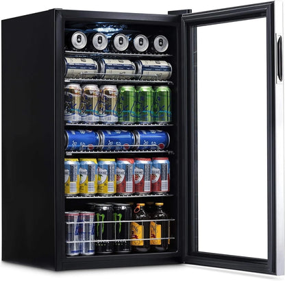 Beverage Refrigerator Cooler, 126 Cans Free Standing With Right Hinge Glass Door, Mini Fridge Beverage Organizer For Beer, Wine, Soda