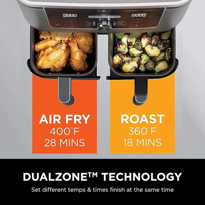 Ninja Foodi 10QT 6-in-1 DualZone Smart XL Air Fryer, 2 Independent 5QT Baskets, Smart Cook Thermometer, Match Cook, Smart Finish, Air Fry, DZ550