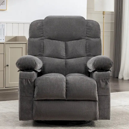 Grey Oversized Recliner With Heat And Massage, 150 Recline, 30 Rocking, USB Charging, And 2 Cup Holders
