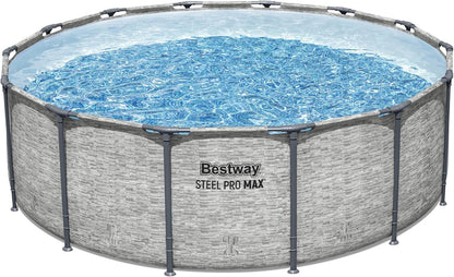 Steel Pro MAX 14 Ft. x 48 In. Round Metal Frame Above Ground Outdoor Swimming Pool Set With 1,000 Filter Pump, Ladder, And Cover, Gray