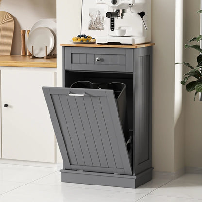 Haripul Single Tilt Out Trash Cabinet For 13 Gallon Waste Bin, Free Standing Kitchen Trash Can Cabinet With Drawers, White