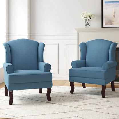 2 Set Traditional Wingback Accent Chairs Upholstered Armchair