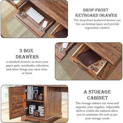 60 Farmhouse Executive Desk, Wood Home Office Desk, Computer Desk