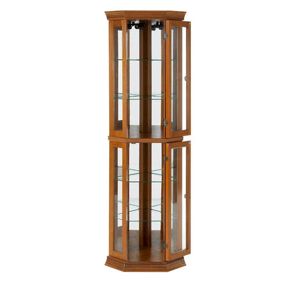 Corner Curio Cabinet With Lights, Adjustable Tempered Glass Shelves, Mirrored Back, Display Cabinet