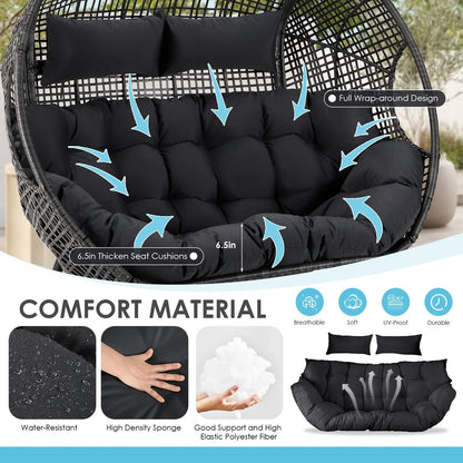 Radiata Double Egg Chair For 2 Person, Oversized Wicker Loveseat With Thick Cushions, 680 Lbs Capacity