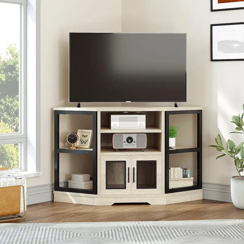 Farmhouse Corner TV Stand Entertainment Center Media Console For TVs Up To 55 With Power Outlet