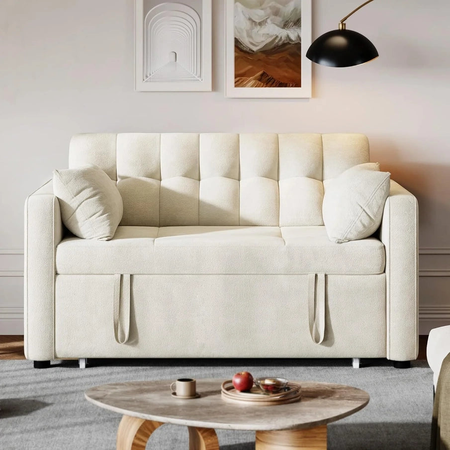 3-in-1 Convertible Sofa Bed, 55 In. Sleeper Sofa With Pull-Out Bed, Cat-Scratch-Proof Fabric Futon Couch With Adjustable Backrest And Side Pocket