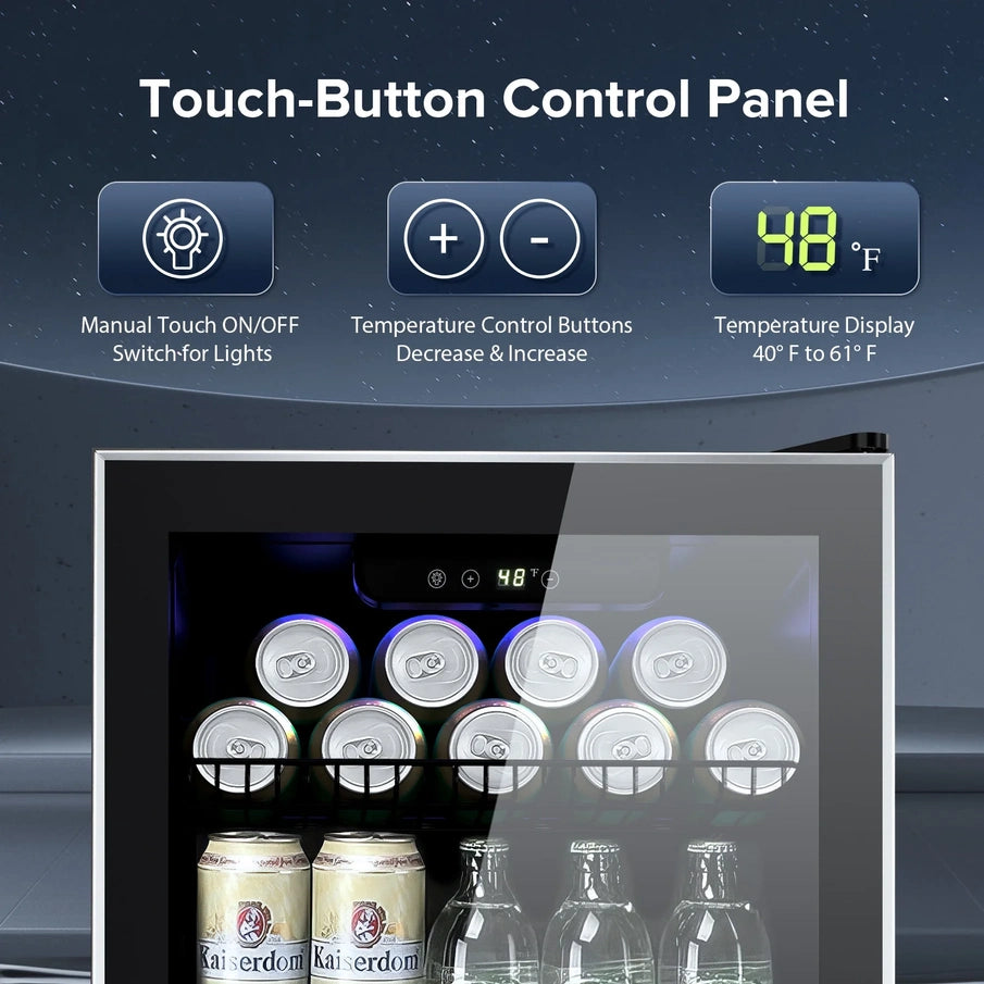 Auseo 126 Can Beverage Refrigerator And Cooler With Glass Door For Home/Office/Bar-Black