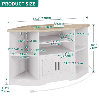 Farmhouse Corner TV Stand Entertainment Center Media Console For TVs Up To 55 With Power Outlet