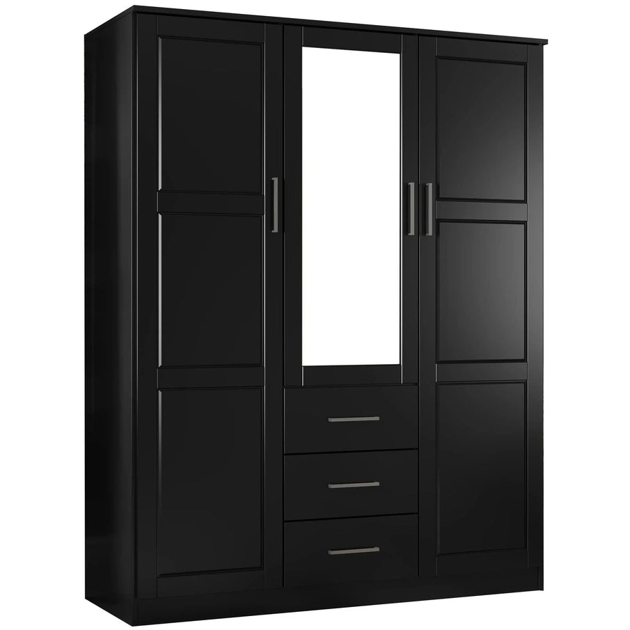 Palace Imports 100% Solid Wood Cosmo 3-Door Wardrobe Armoire With Solid Wood Or Mirrored Doors