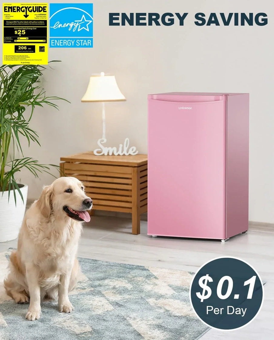 Upstreman 3.2 Cu. Ft. Mini Fridge Freezer Single Door Fridge Dorm Fridge Adjustable Thermostat