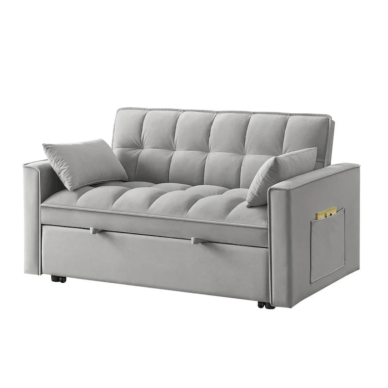 4 in1 Loveseat Sofa Bed With Armrests And Storage Pockets, Multi-Function Tufted Pull-Out Sofa Bed With Adjustable Backrest