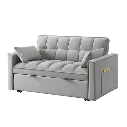 4 in1 Loveseat Sofa Bed With Armrests And Storage Pockets, Multi-Function Tufted Pull-Out Sofa Bed With Adjustable Backrest