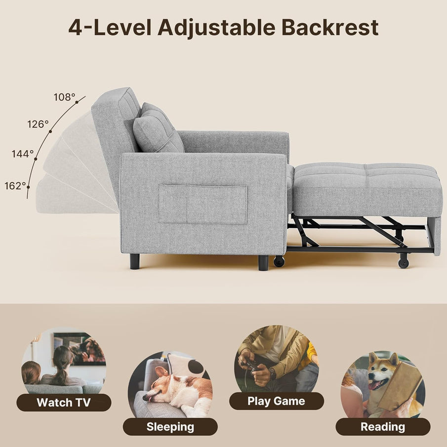 Sofa Bed Chair 3-in-1 Convertible Pullout Single Sleeper Chair Bed Spacious Multifunctional Sofa