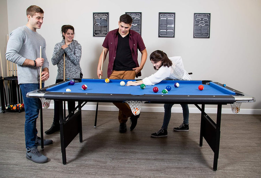 Hathaway Fairmont 6 Ft. Portable Pool Table, Adults Folding Billiards Tables For Game Room With Easy Foldable Storage