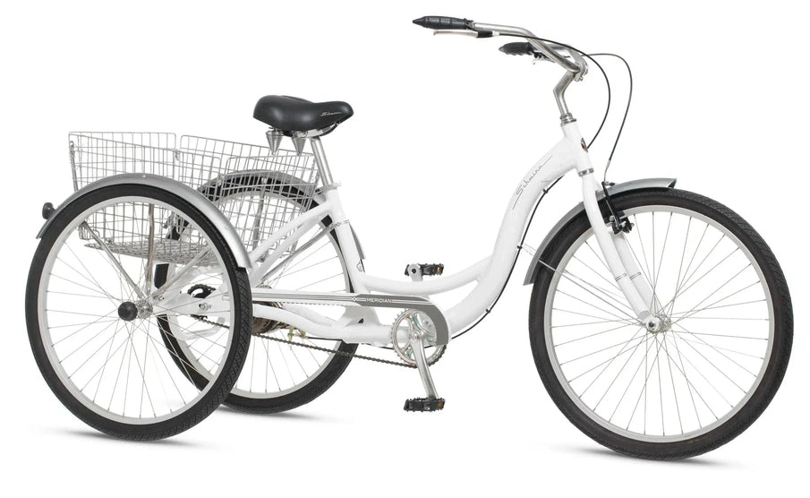 Schwinn Meridian Adult Tricycle, Men's And Women's Beach Cruiser, 26-inch Wheels, Low Step-Through, Wide Saddle, Folding Rear Basket