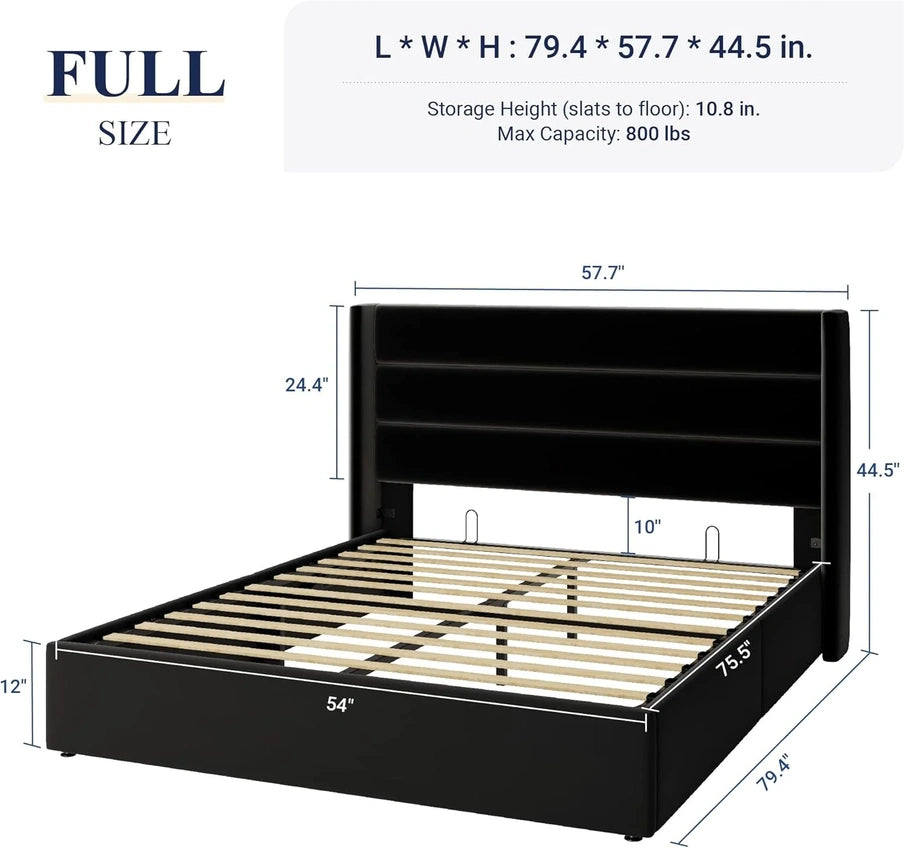 Allewie Queen Size Lift Up Storage Bed, Modern Wingback Headboard, Hydraulic Support, No Box Spring Needed, Light Beige