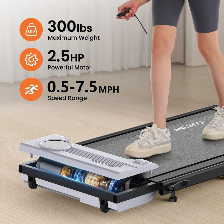 Ancheer Portable Folding Walking Pad 300lb, 7.5 MPH Under Desk Treadmill With Remote Control And LED Display