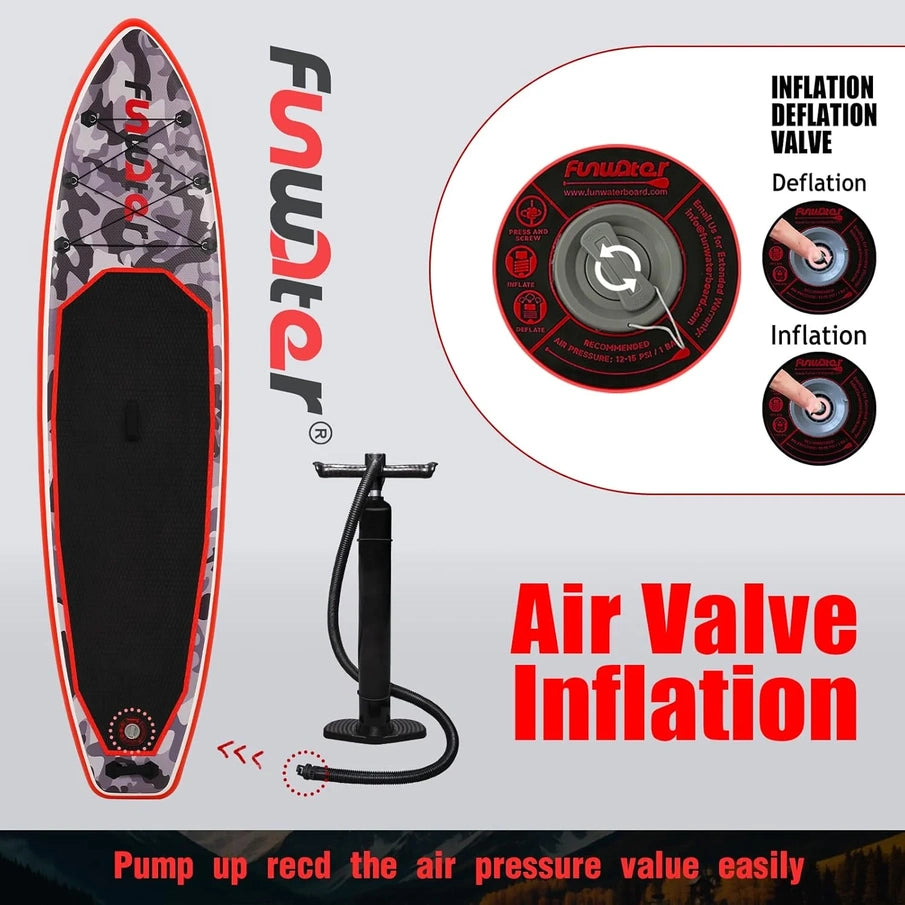 FunWater Inflatable Stand Up Paddle Board With Premium Sup Paddle Accessories, Non-Slip EVA Deck, 11'/10'6' Paddle