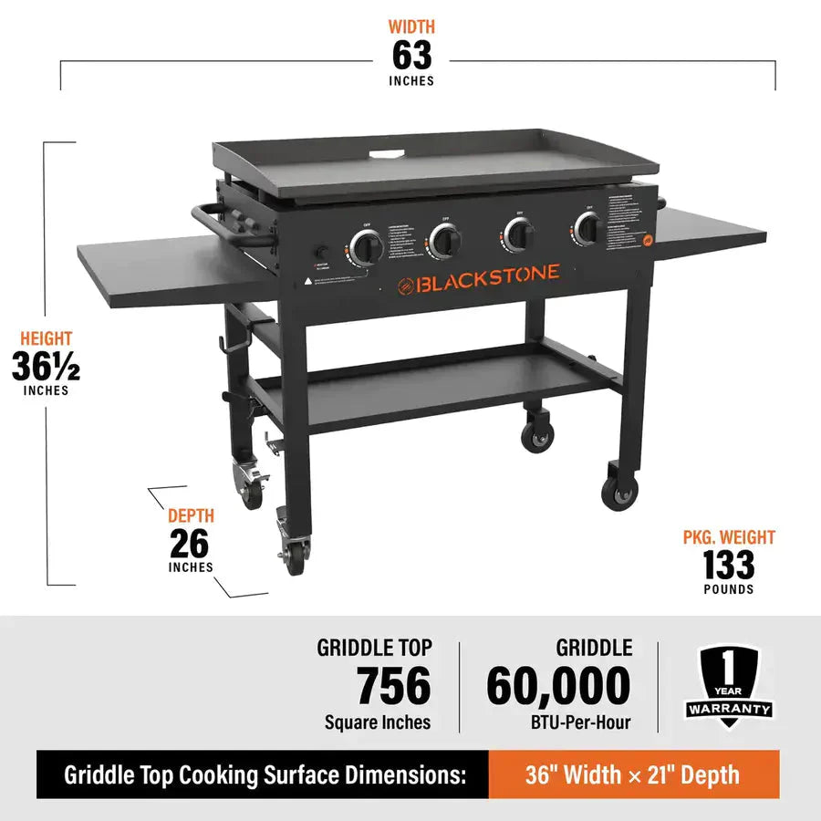 Blackstone 4-Burner 36 In. Griddle Cooking Station With Side Shelves