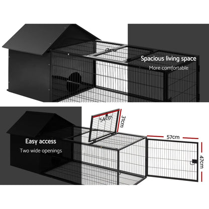 Weatherproof Metal Rabbit Hutch w/Run And Secure Locks i.Pet