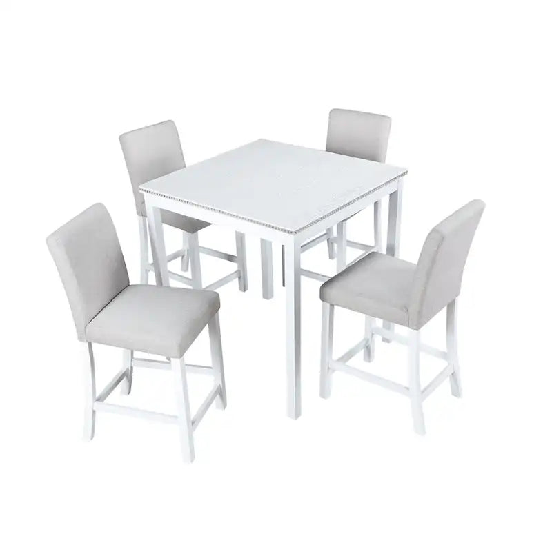Modern 5-Piece Dining Set With Square Counter Height Table And 4 Upholstered Chairs
