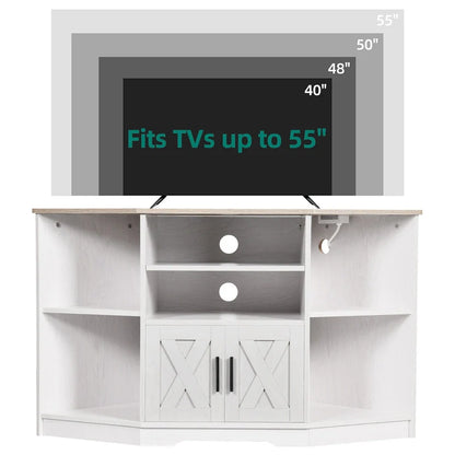 Farmhouse Corner TV Stand Entertainment Center Media Console For TVs Up To 55 With Power Outlet