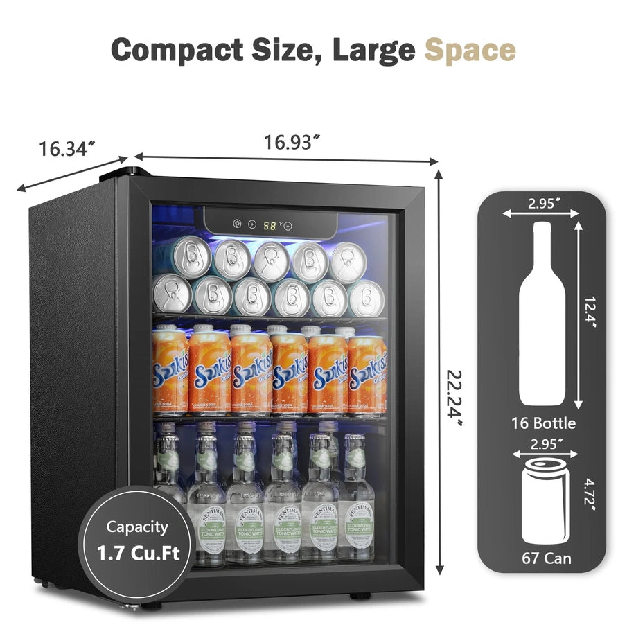 Auseo 126 Can Beverage Refrigerator And Cooler With Glass Door For Home/Office/Bar-Black