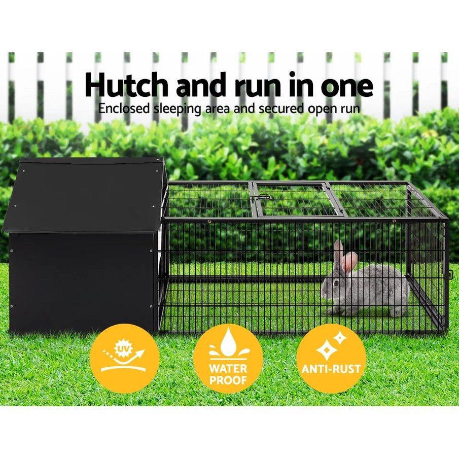 Weatherproof Metal Rabbit Hutch w/Run And Secure Locks i.Pet