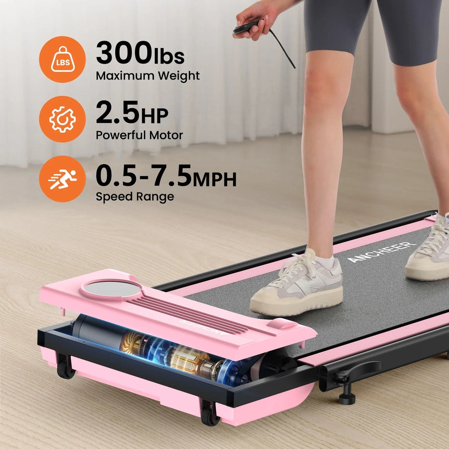 Ancheer Portable Folding Walking Pad 300lb, 7.5 MPH Under Desk Treadmill With Remote Control And LED Display