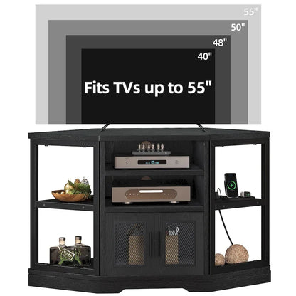 Farmhouse Corner TV Stand Entertainment Center Media Console For TVs Up To 55 With Power Outlet
