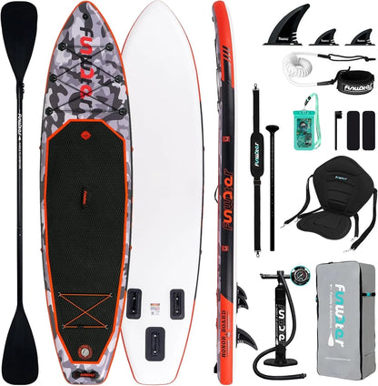 FunWater Inflatable Stand Up Paddle Board With Premium Sup Paddle Accessories, Non-Slip EVA Deck, 11'/10'6' Paddle